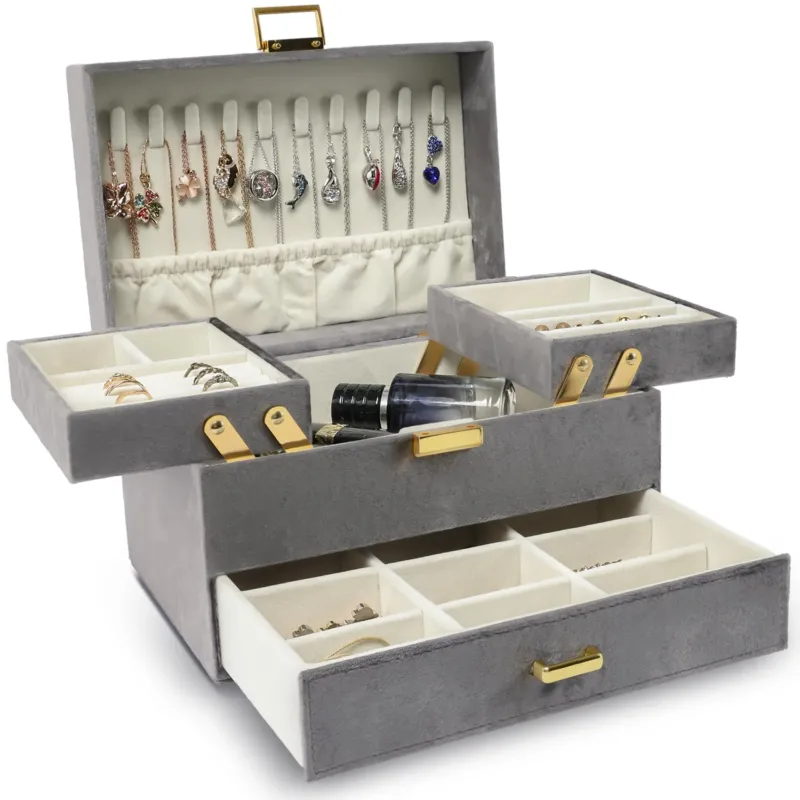 Jewellery Storage, 3 Tier Jewellery Box with 1 Drawer, Large Jewellery Box for Dressing Table