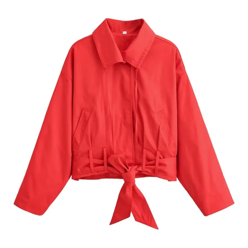 Damen Cropped Übergangsjacke mit Taillenband und Hemdkragen Echo Archiv
